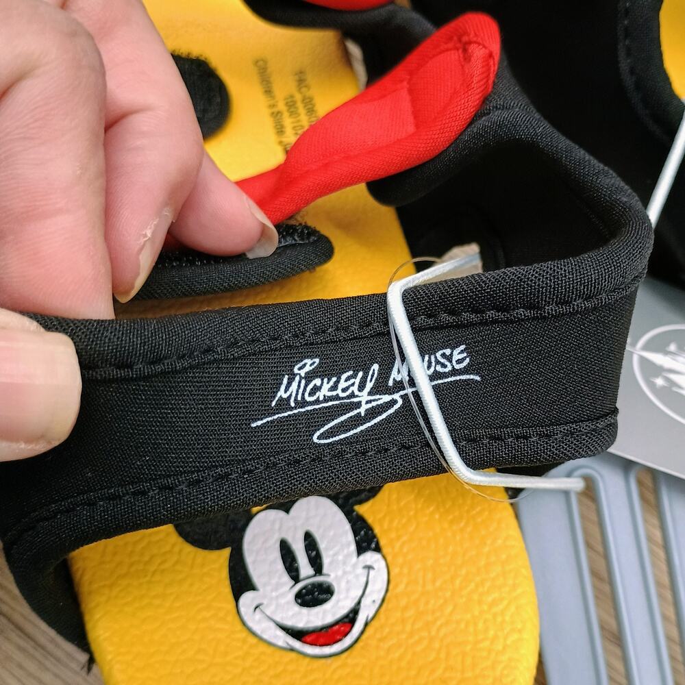 Disney Mickey Mouse Sandals Boys Yellow Black Red Hook Loop Strap Beach Shoes - Picture 3 of 11